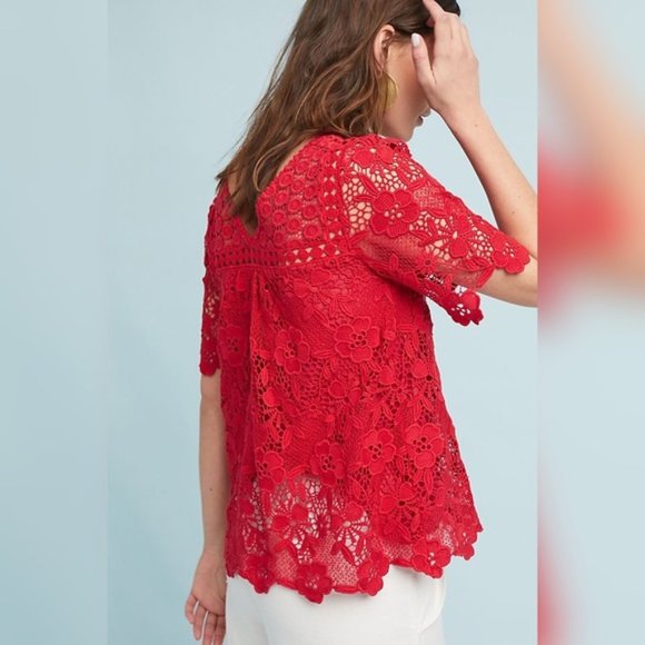 NWT Anthropologie Vanessa Virginia Red Candace Lace Top, size 4 - Picture 3 of 7